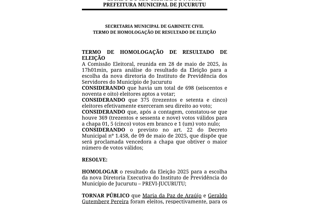TERMO DE HOMOLOGAÇÃO DE RESULTADO DE ELEIÇÃO